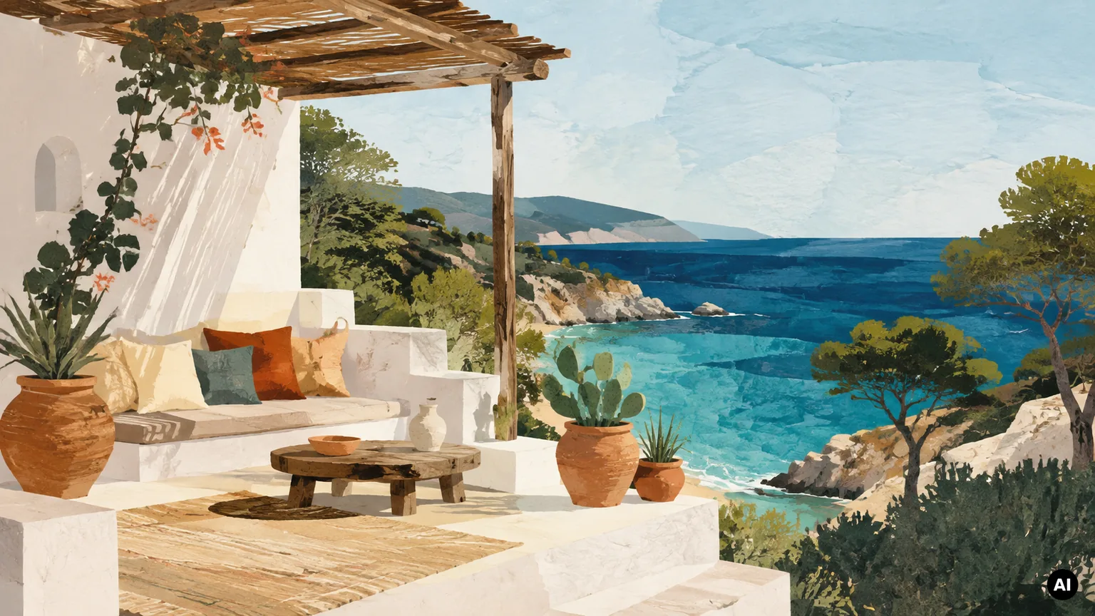 Terraço de alojamento junto à costa de Ibiza