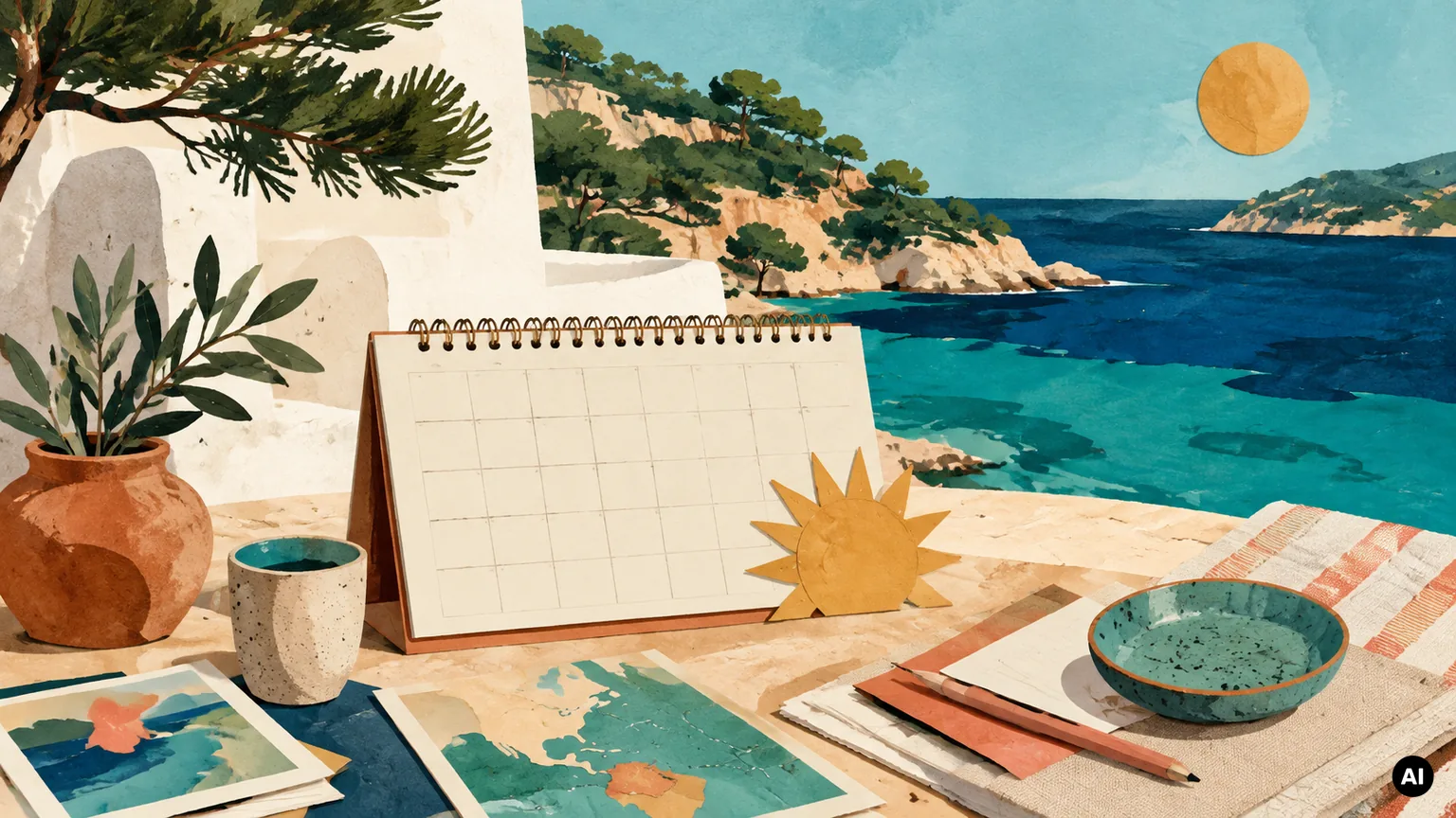 Mesa de planeamento para escolher a altura de viajar para Ibiza